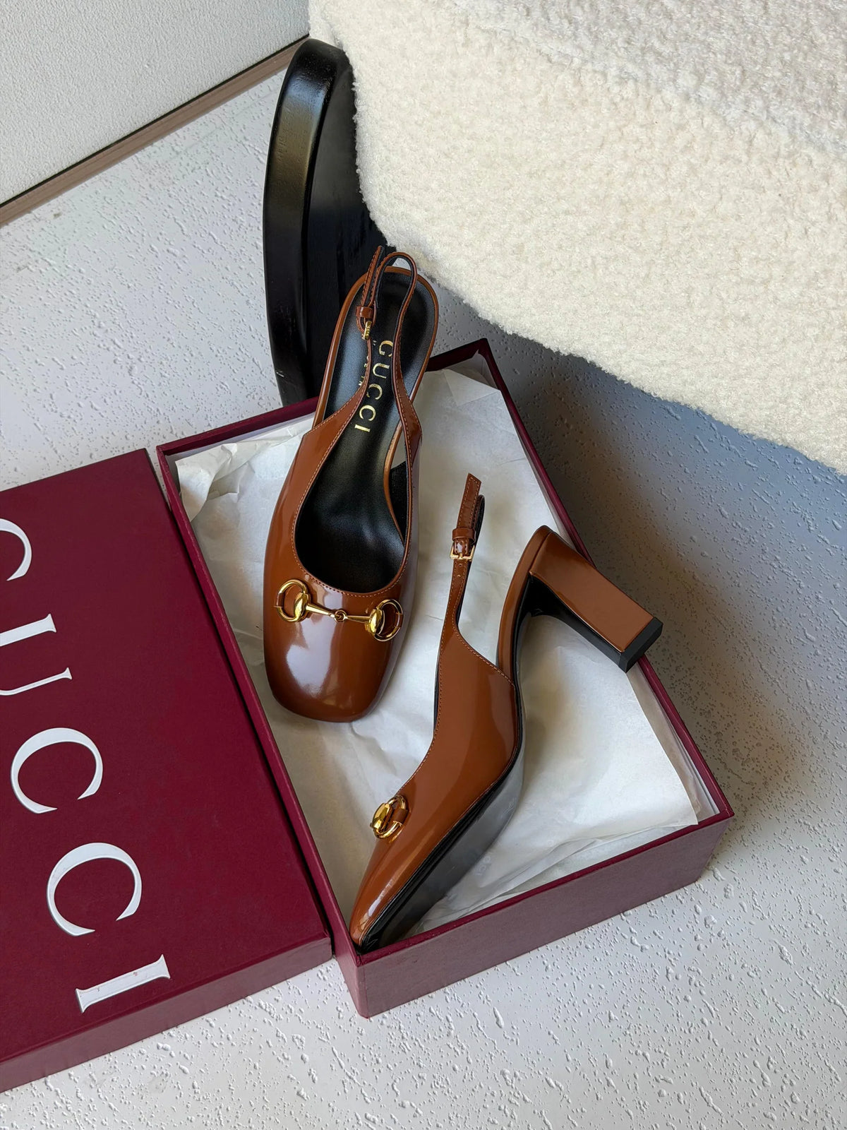 Gucci Leather Horsebit Slingback Pumps
