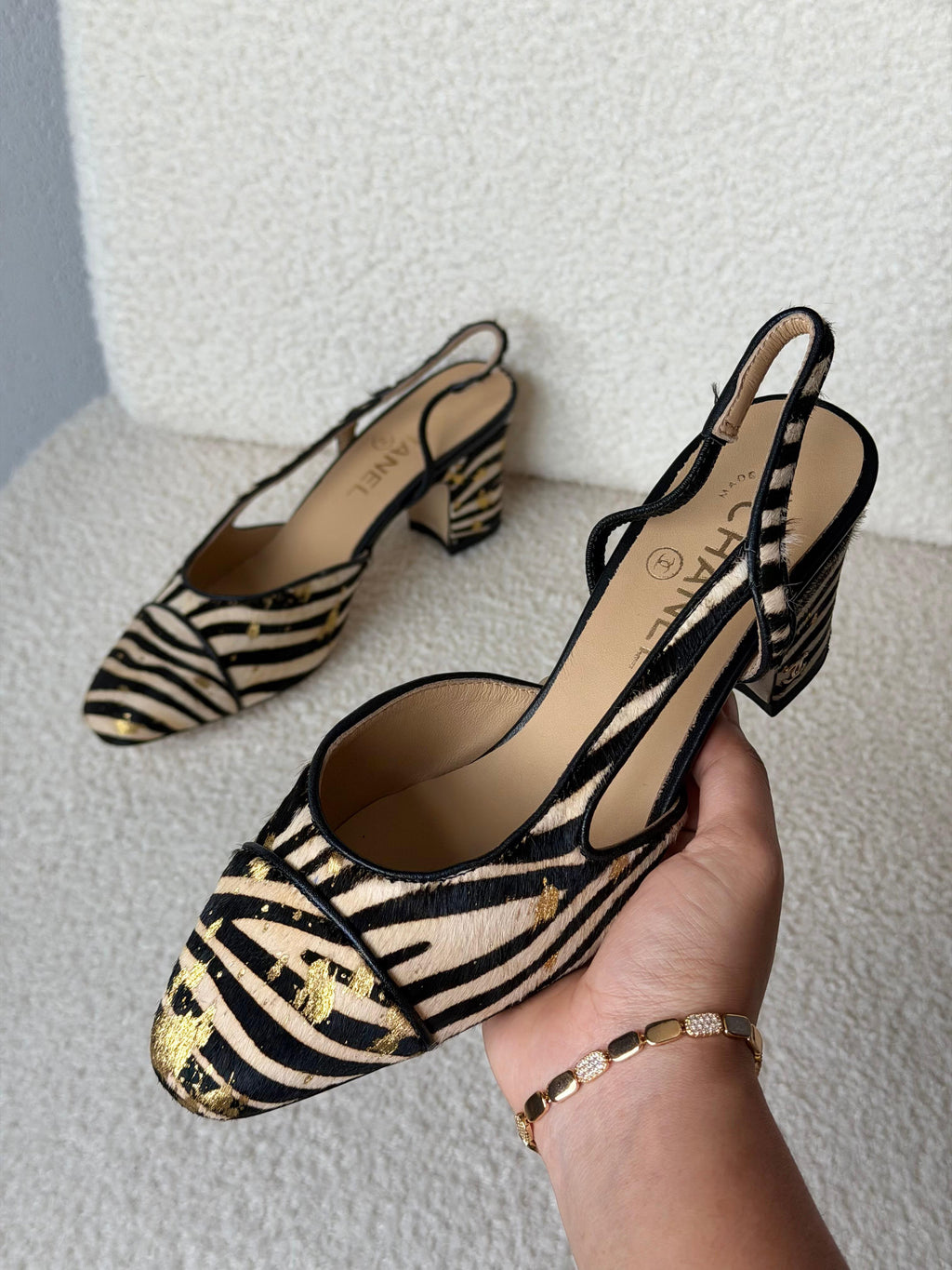 Chanel Metallic Tweed Slingback Pumps