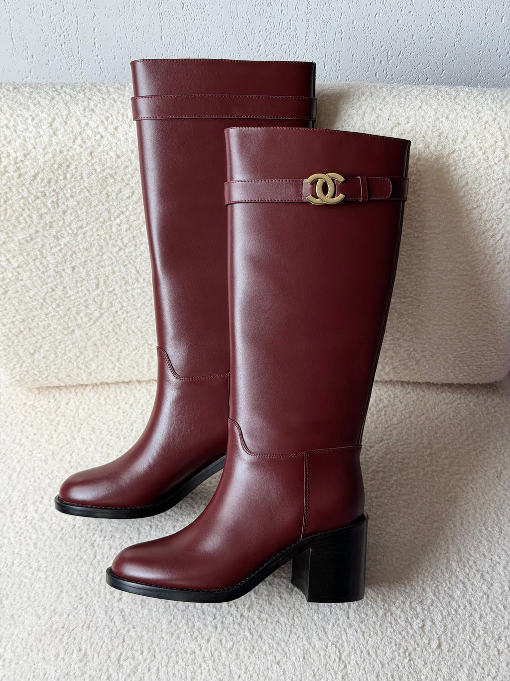 Chanel CC Logo Leather Knee-High Boots