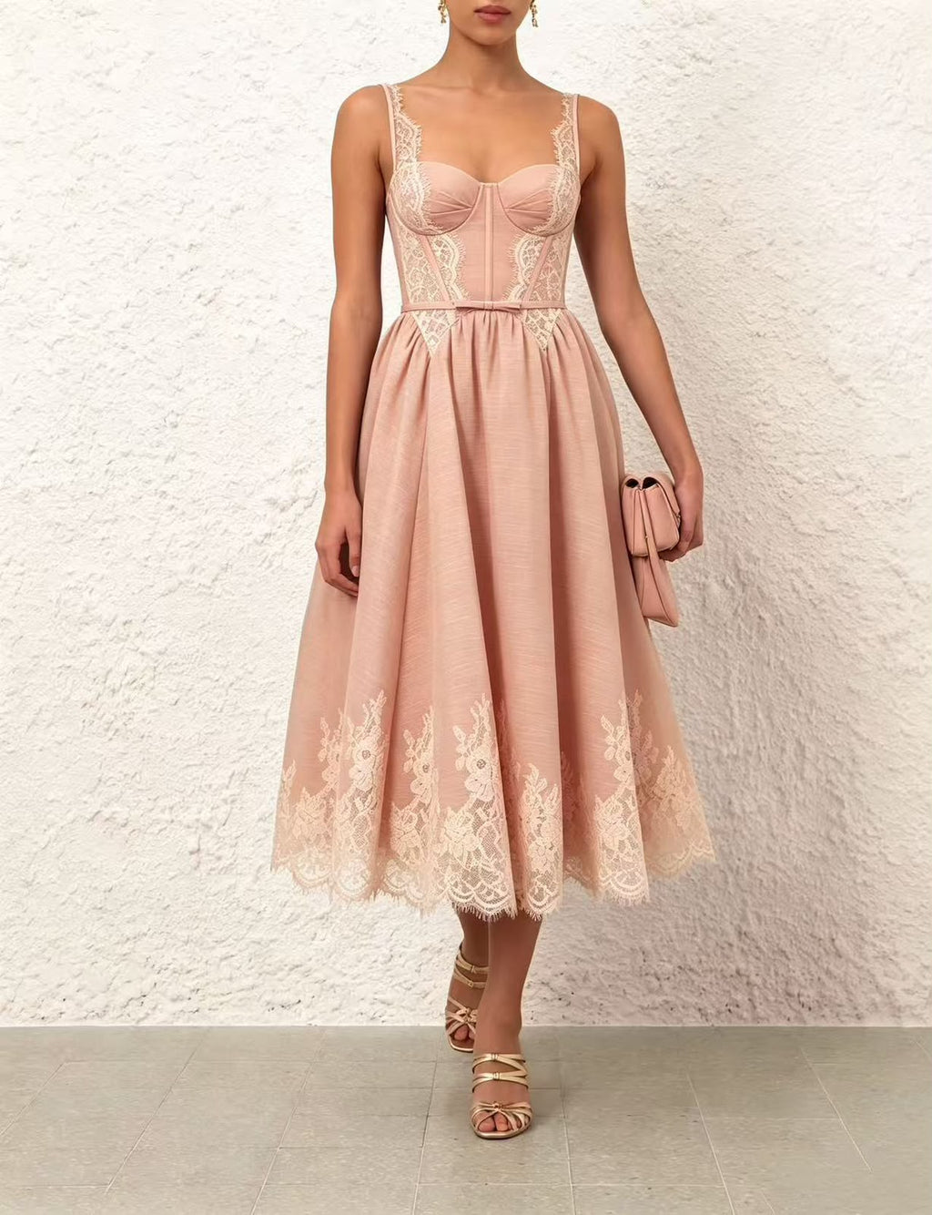 Zimmermann Lace-Trimmed Corset Midi Dress