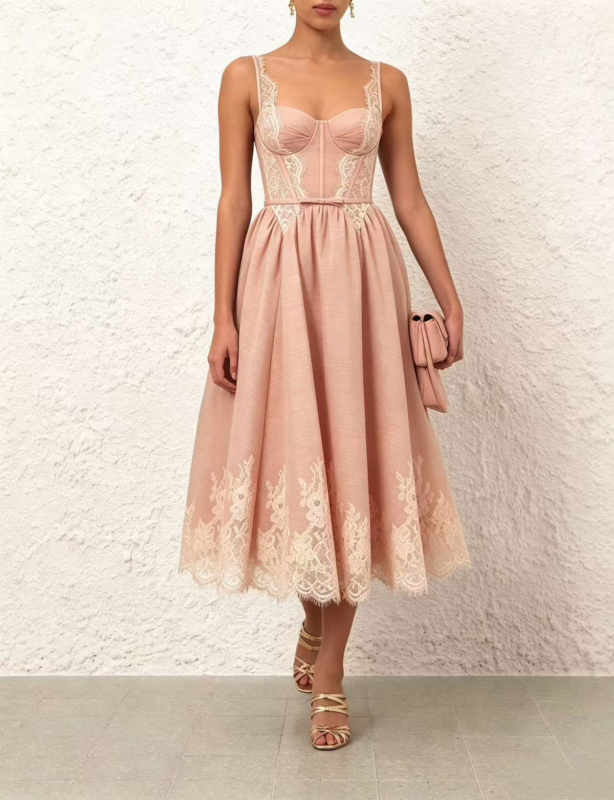Zimmermann Lace-Trimmed Corset Midi Dress