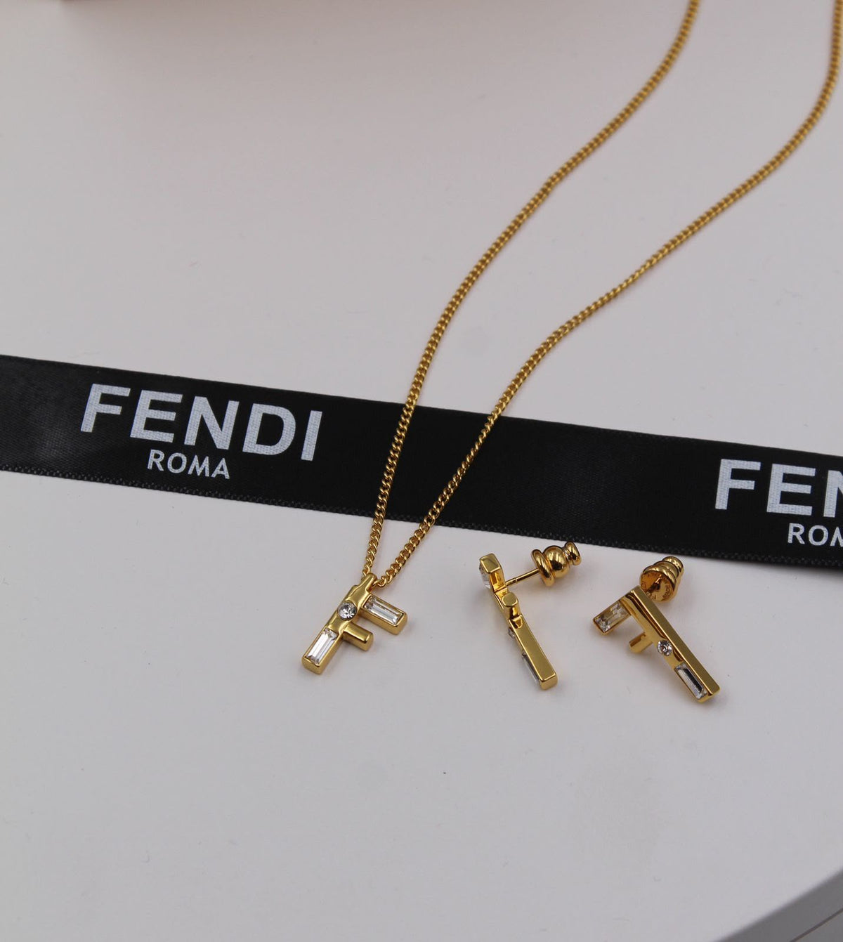 Fendi Gold Crystal Jewelry Set