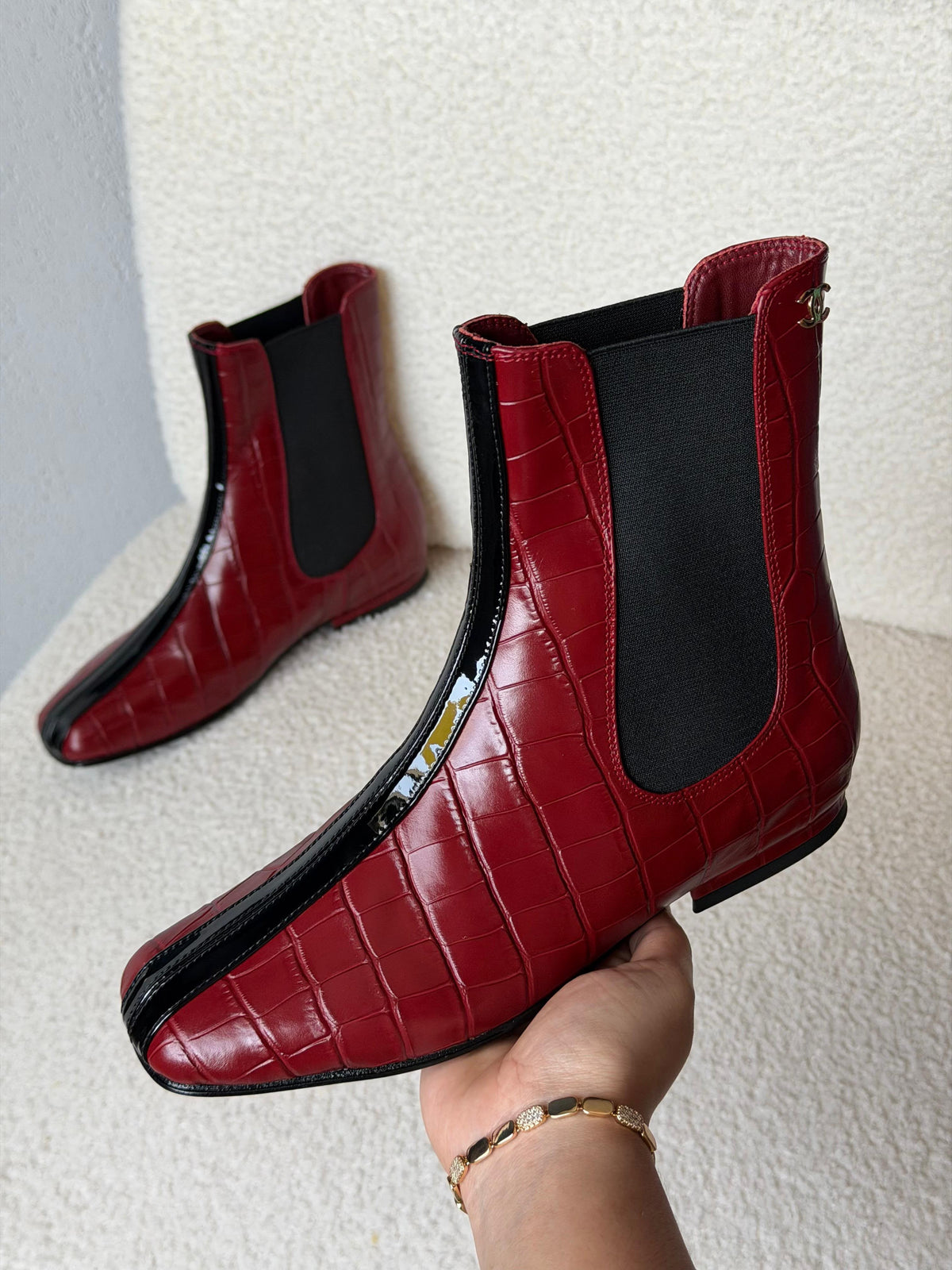 Chanel Croc-Embossed Chelsea Boots