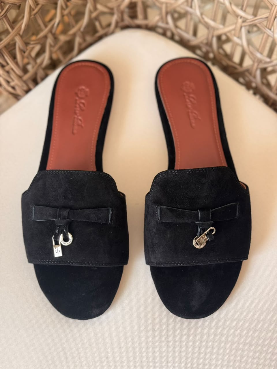 Loro Piana Summer Charms Suede Flat Mules