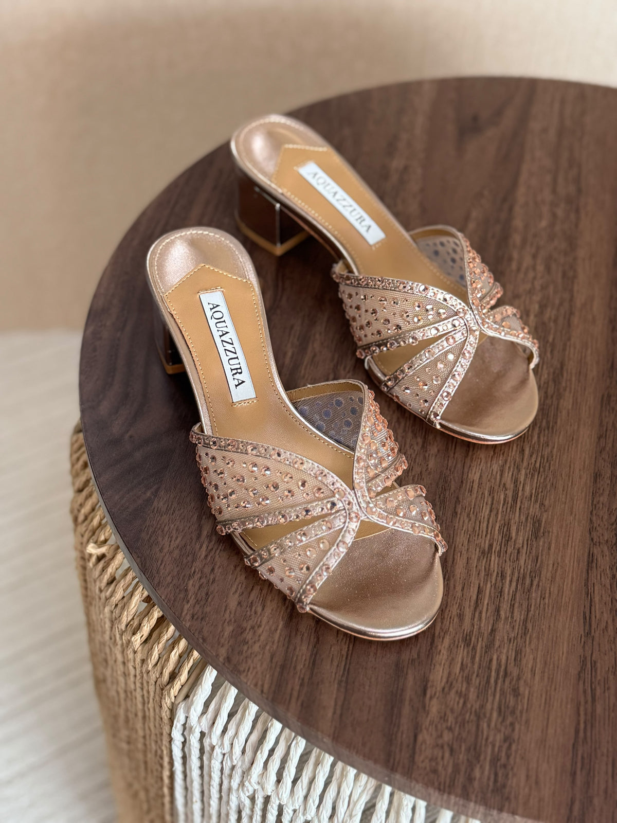 AQUAZZURA Crystal Block-Heel Mules