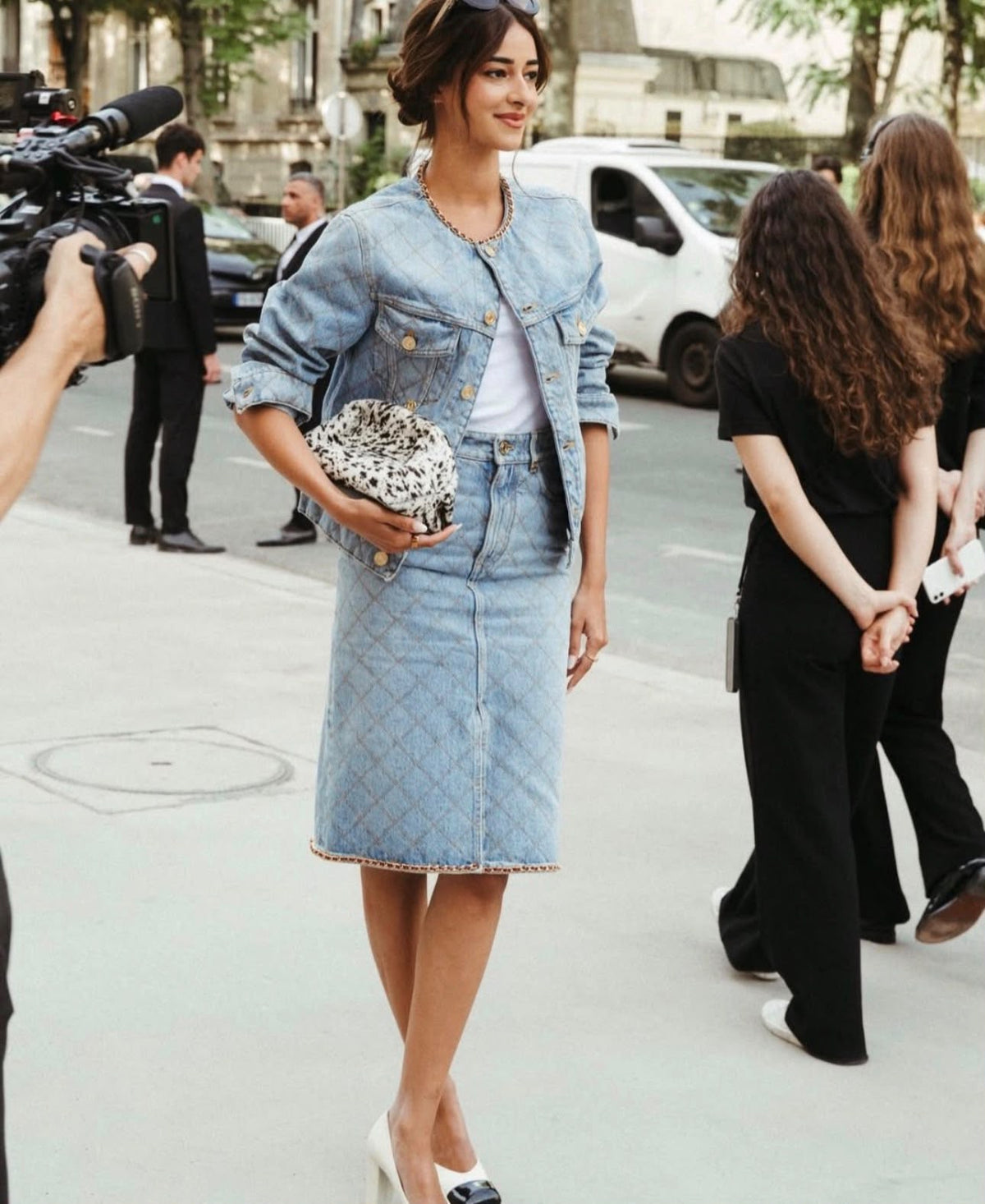 Chanel Quilted Light Wash Denim Jacket & Matching Skirt Set