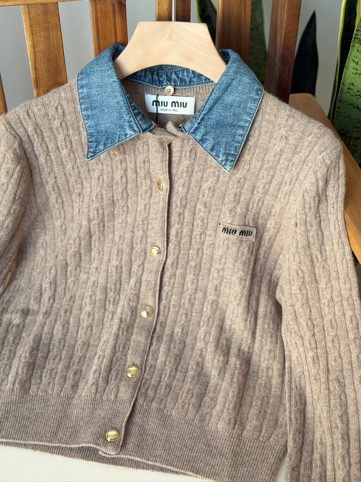 Miu Miu Denim Collar Knit Cardigan