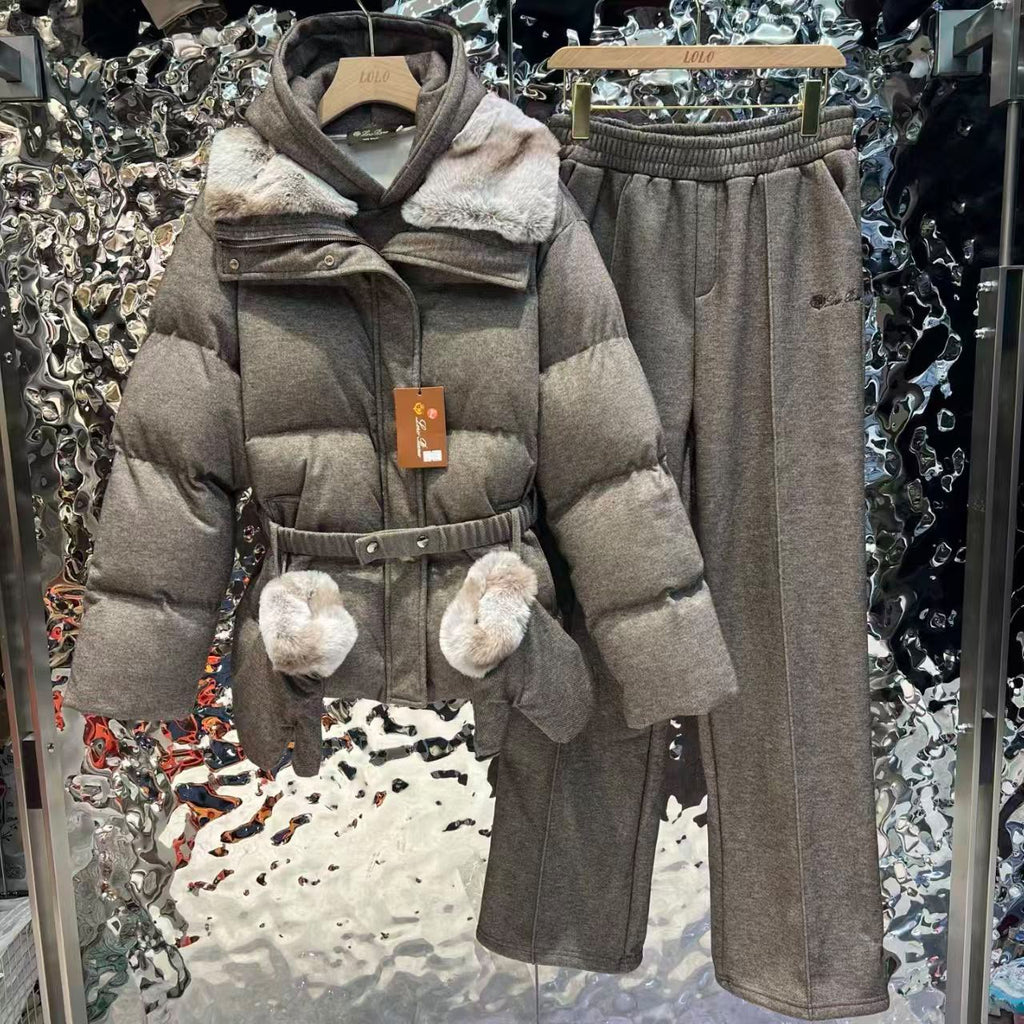 Loro Piana Belted Flannel Puffer Jacket