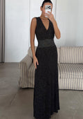 Alaïa Knit V-Neck Maxi Dress)