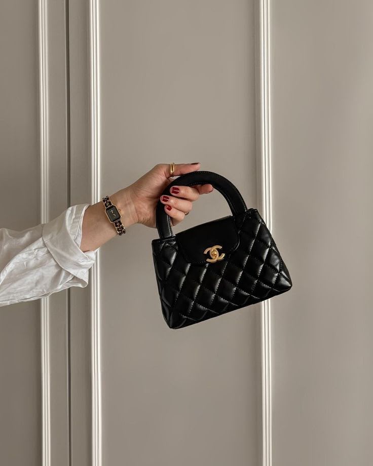CHANEL Black Quilted Top-Handle Bag