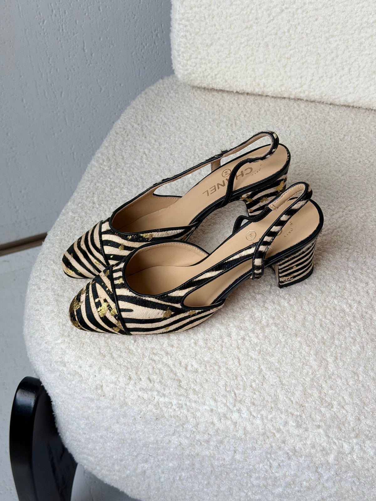 Chanel Metallic Tweed Slingback Pumps