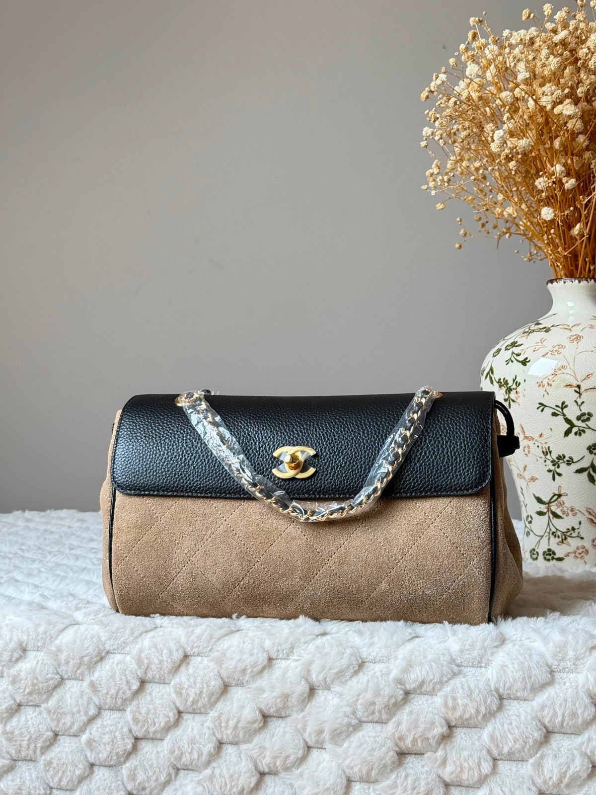 Chanel Quilted Suede & Grained Leather Flap Bag with Chain