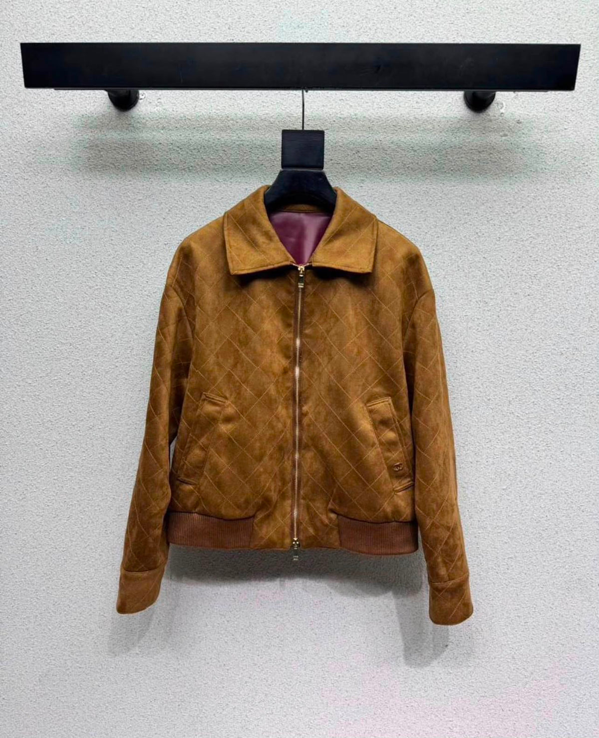 Chanel Quilted Suede Bomber Jacket / Zip
