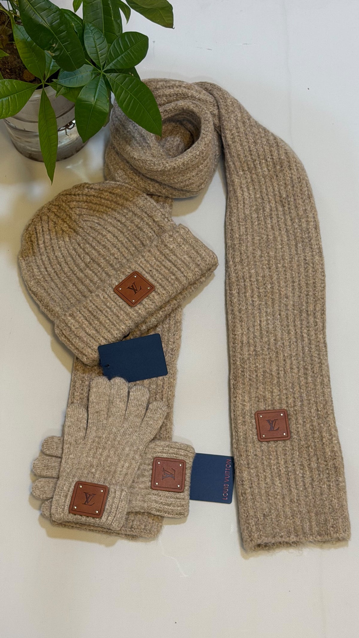 Louis Vuitton Patch Scarf Beanie & Gloves Set