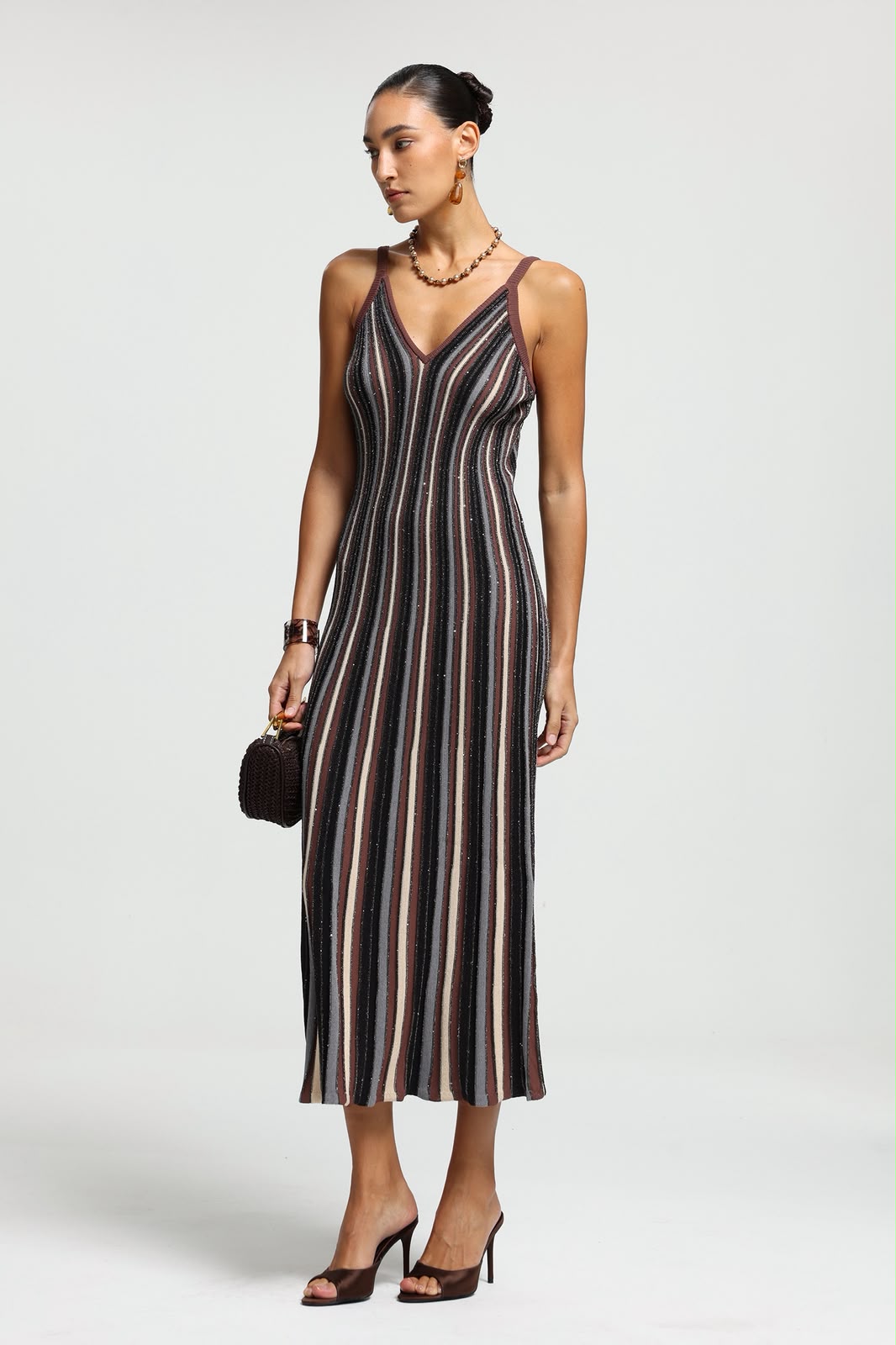 MISSONI Striped V-Neck Midi Dress
