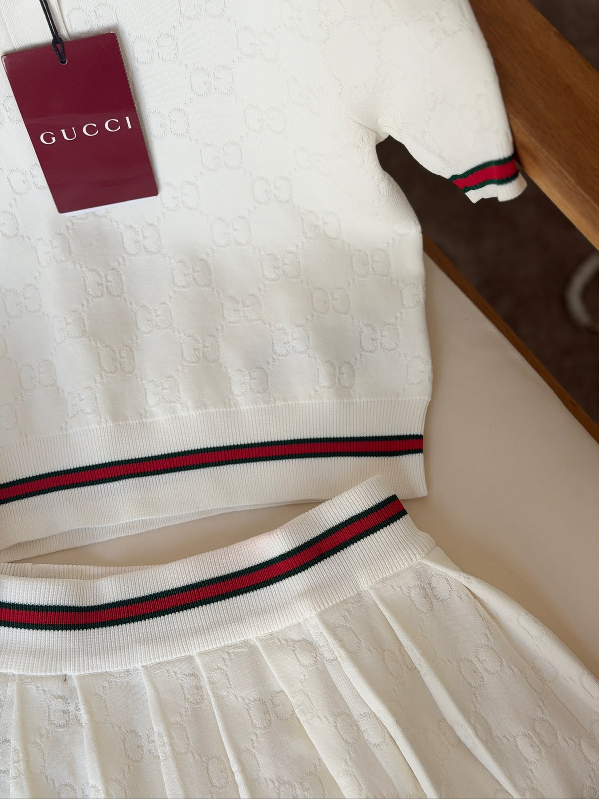 Gucci Knit Polo Top and Pleated Skirt Set