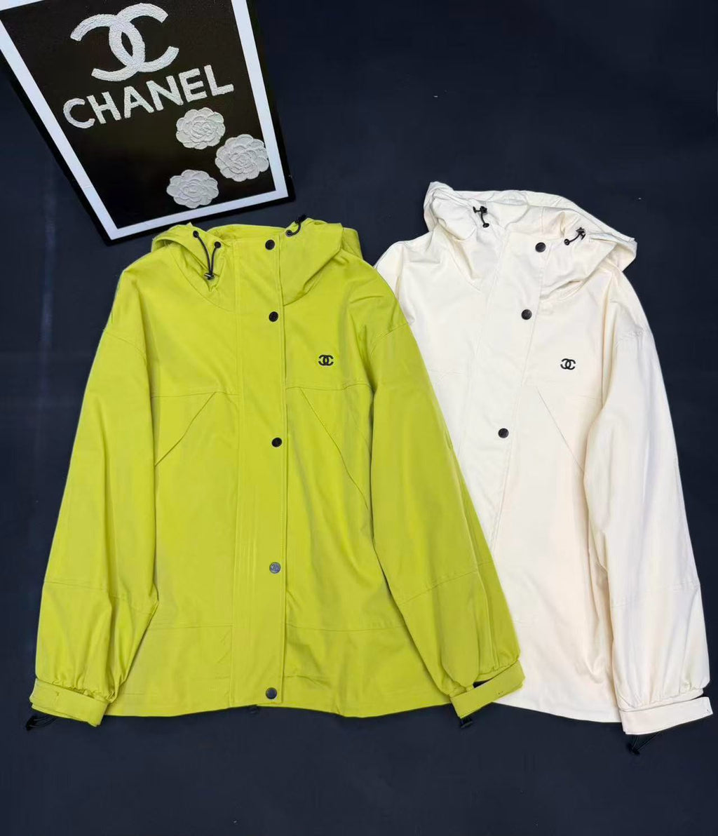 Chanel CC Logo Hooded Windbreaker Jacket