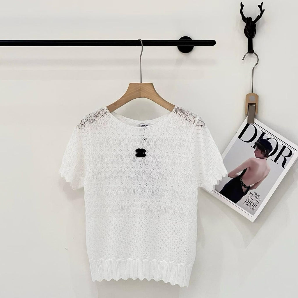 Chanel Openwork Knit Short-Sleeved Top