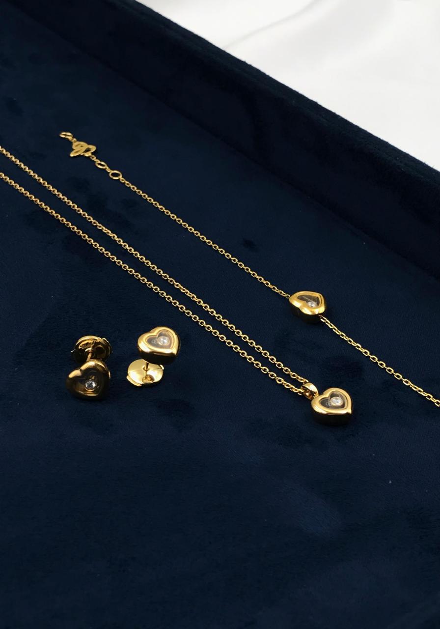 Chopard Happy Hearts Gold Necklace Bracelet and Earrings Set