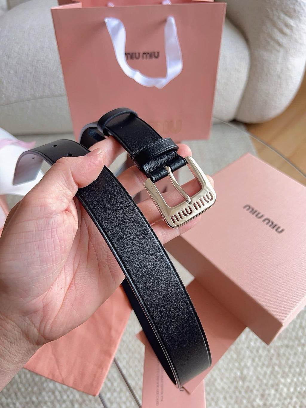 Miu Miu Logo Buckle Leather Belt