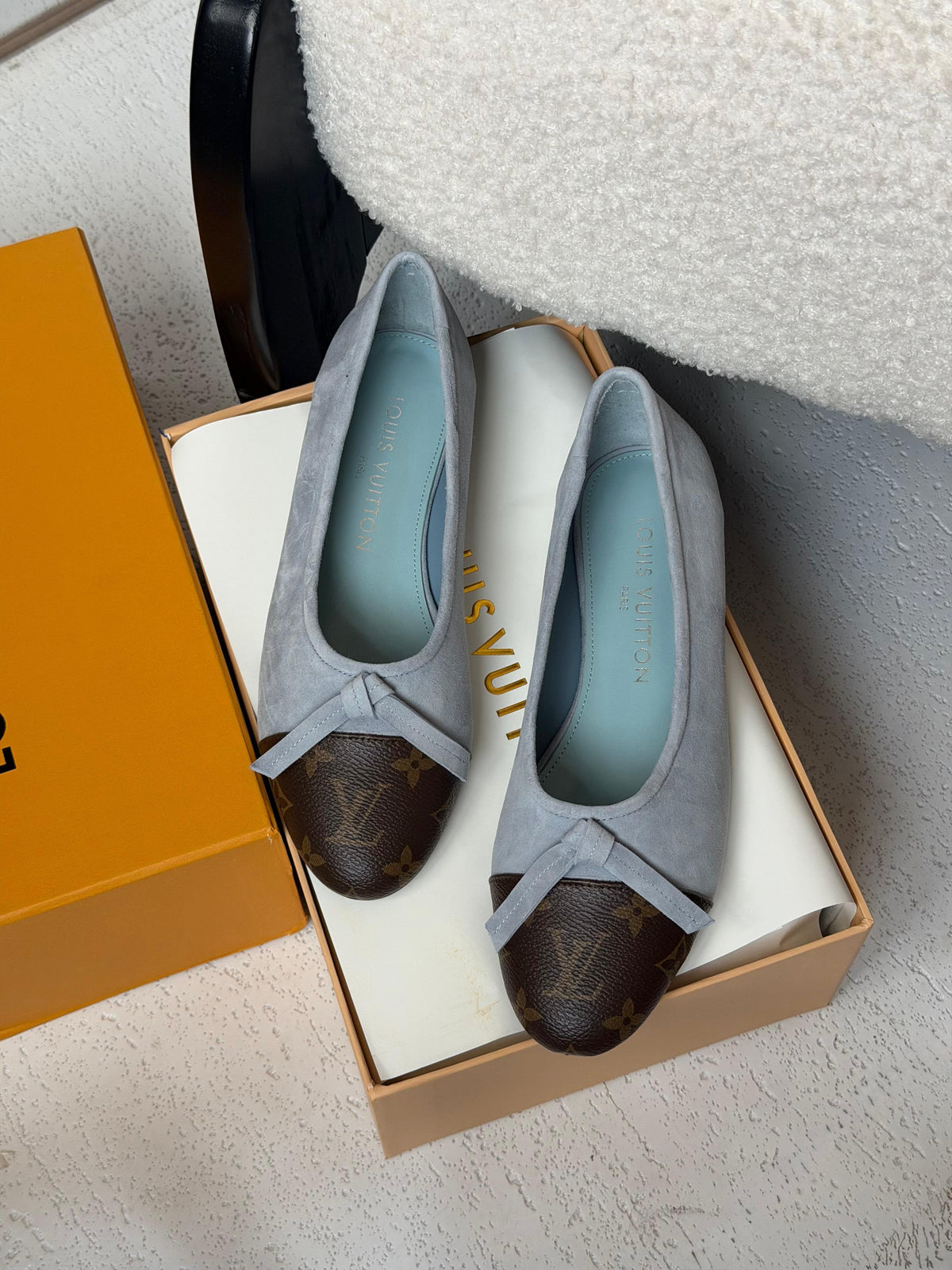 Louis Vuitton Suede Ballet Flats with Monogram Canvas Cap-Toe