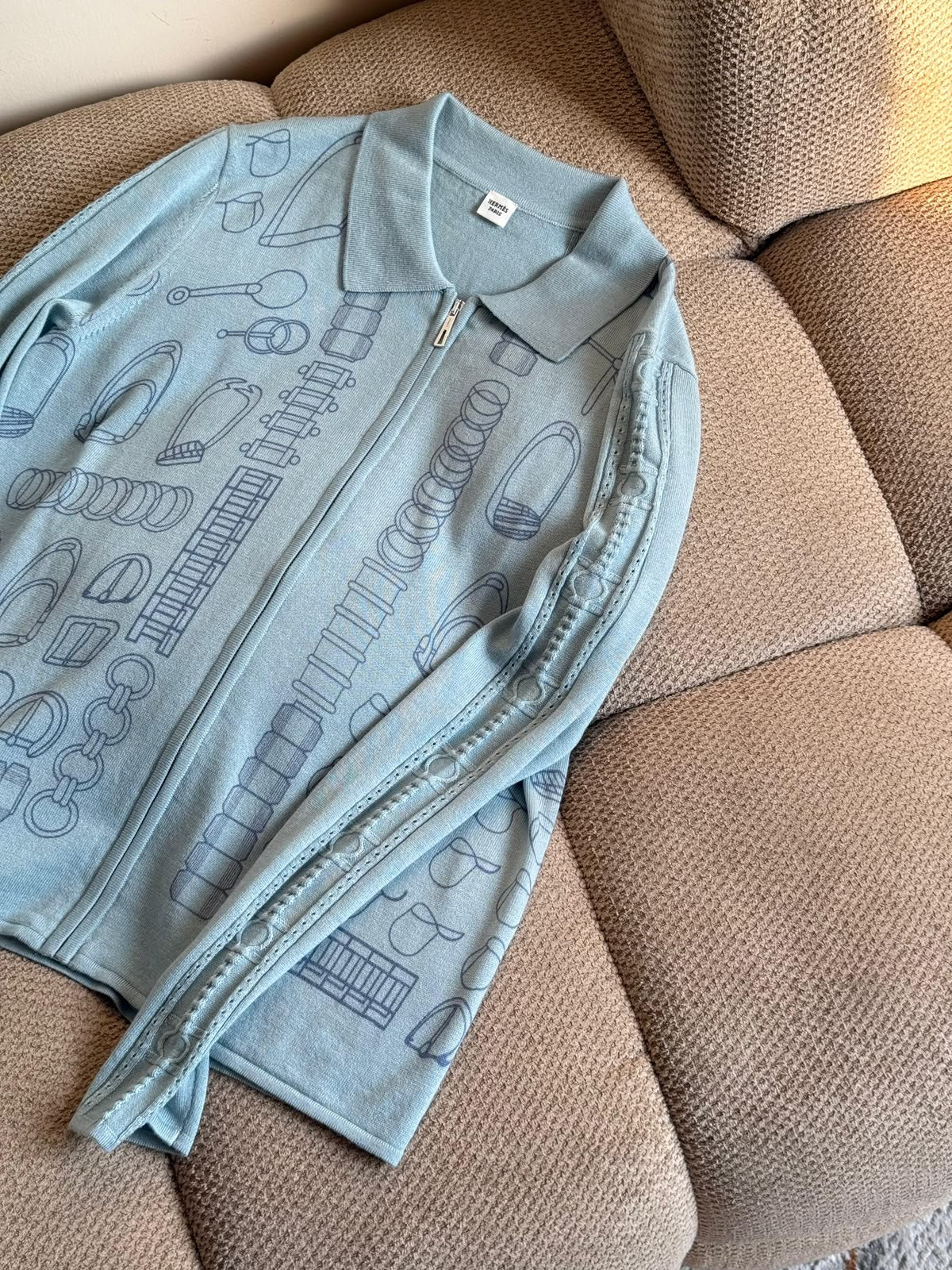 Hermès Object Motif Zip-Up Knit Cardigan