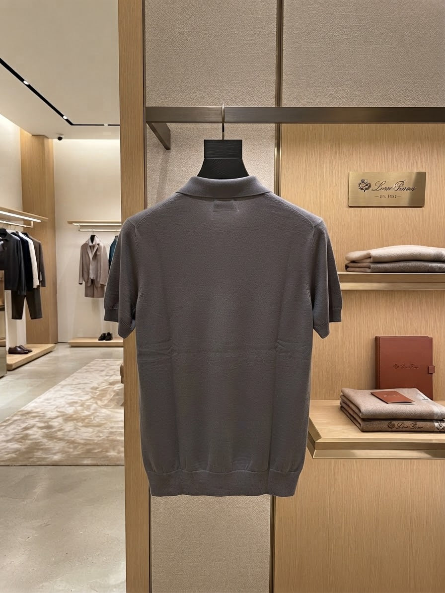 Loro Piana Ribbed Side Panel Short Sleeve Polo