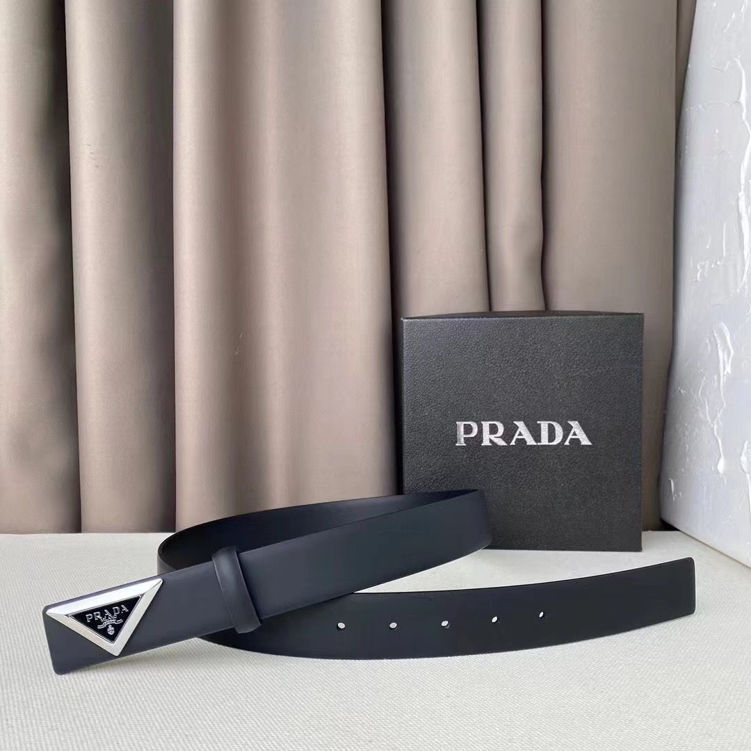 Prada Triangle Logo Leather Belt
