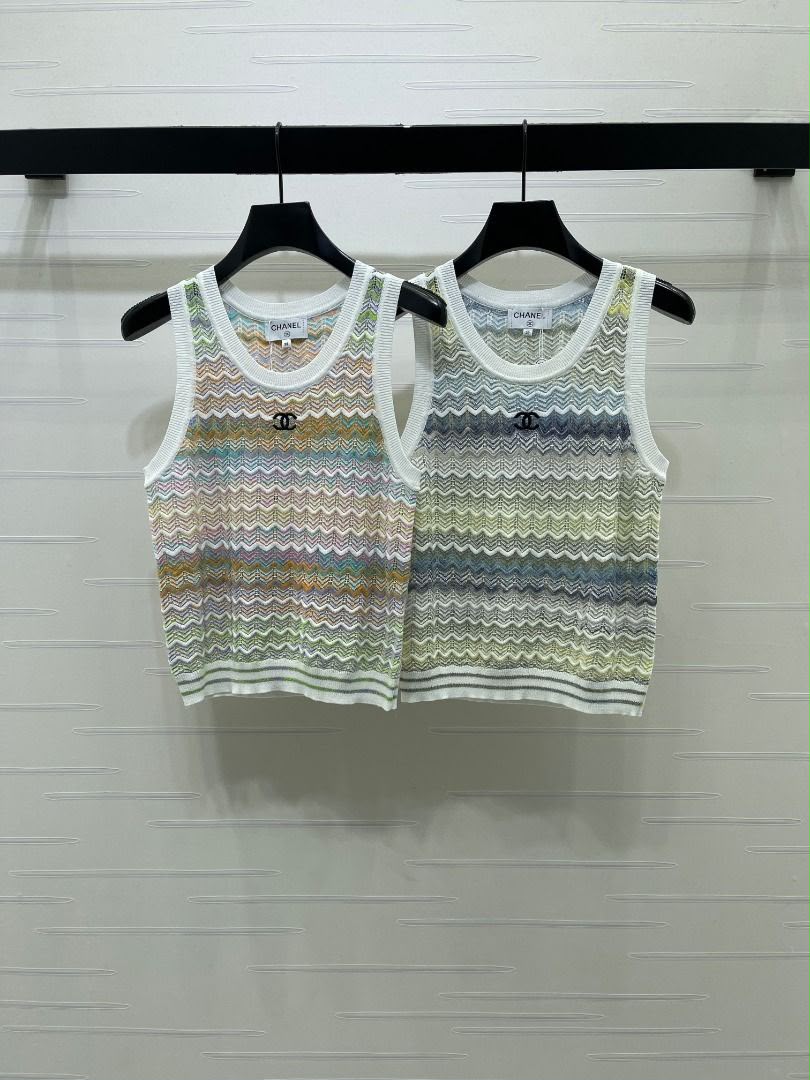 Chanel Multicolor Wavy Striped Knit Tank Top with CC Logo