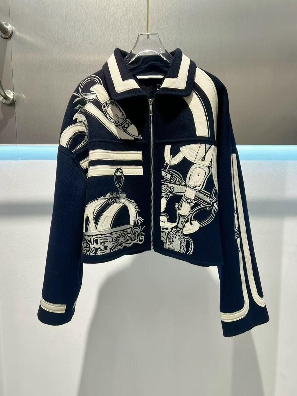 Hermès Silk Scarf Motif Printed Wool and Cashmere Jacket