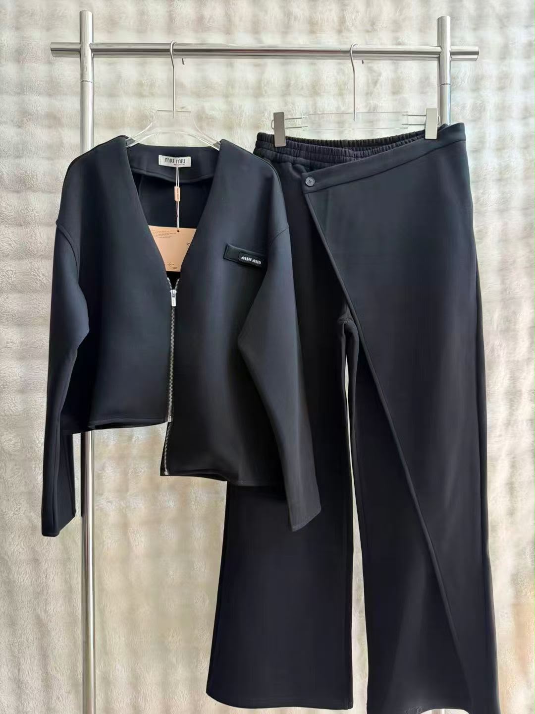 MIU MIU Zip-Up Top and Wide-Leg Trousers Set