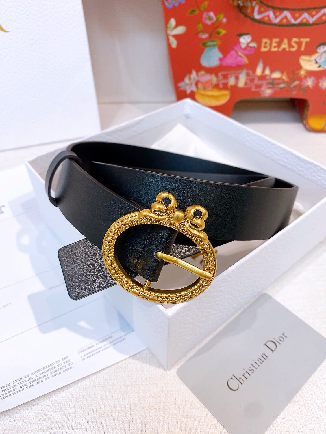 DIOR CD Navy Black Leather Belt