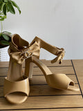 Chanel CC Logo Bow Leather Heeled Sandals