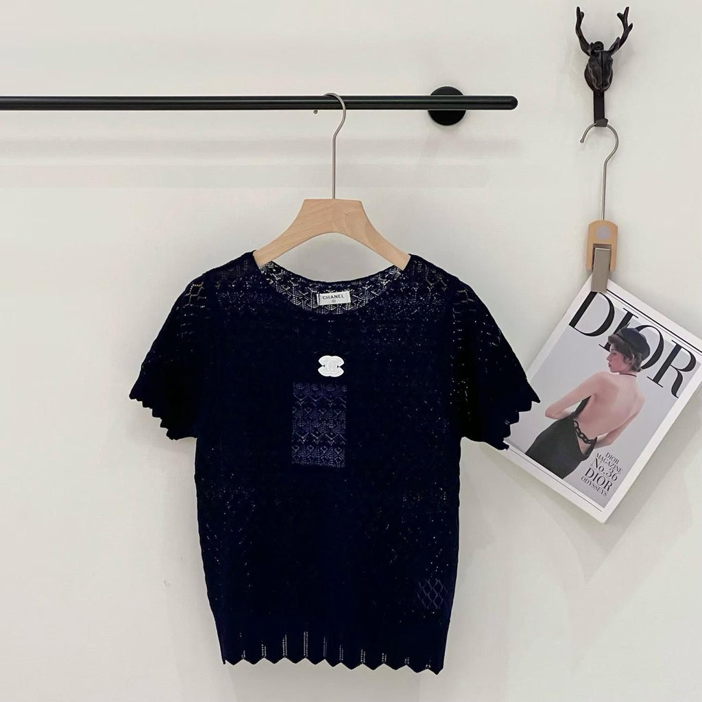 Chanel Openwork Knit Short-Sleeved Top