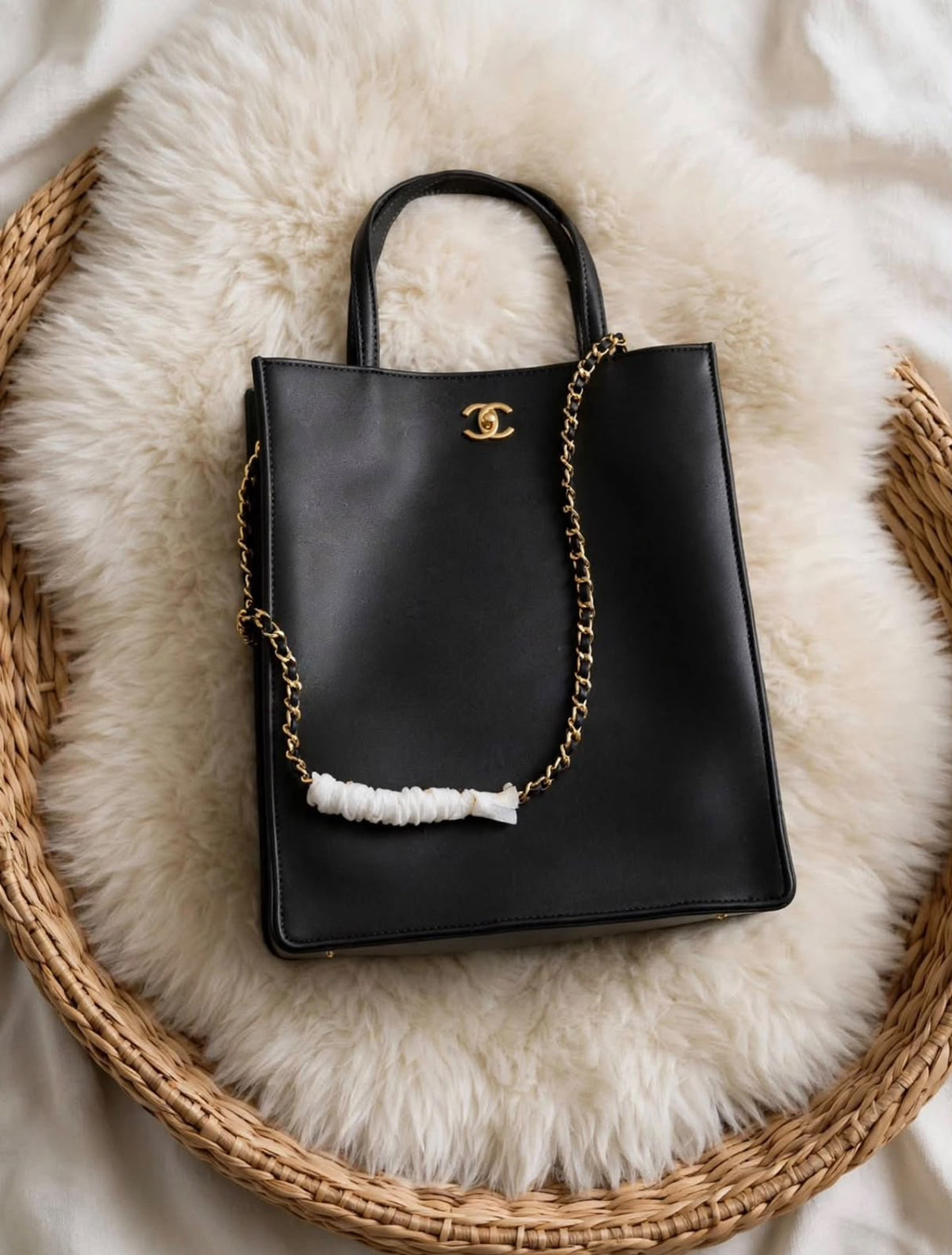 Chanel Leather Vertical Tote Bag with Chain Strap