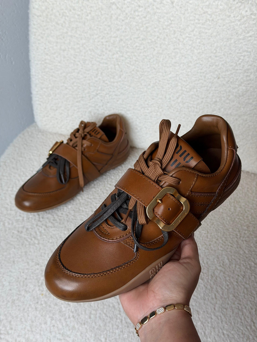 Miu Miu Leather Sneaker with Buckle Strap