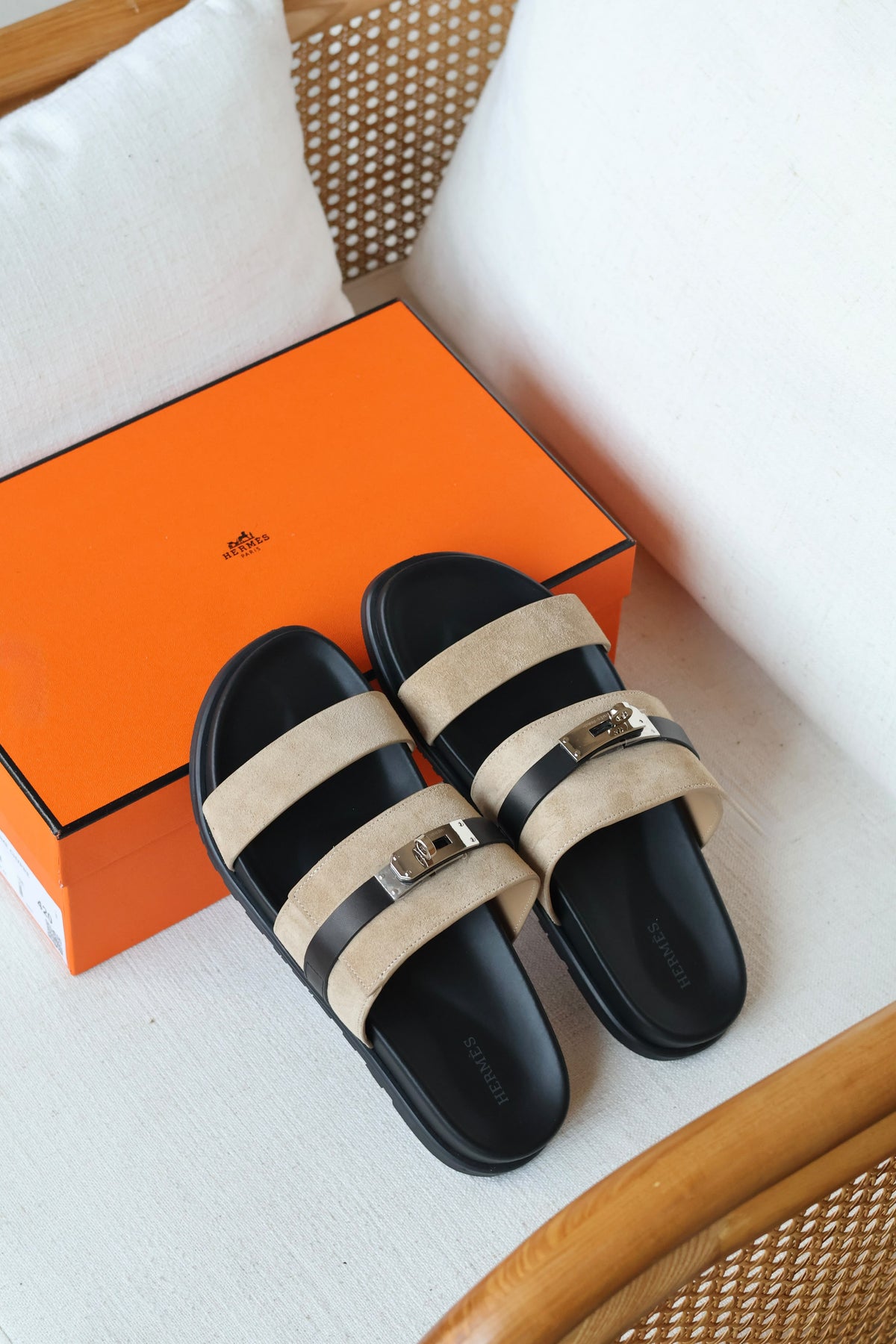 Hermès Oran Woven Canvas Slide Sandal