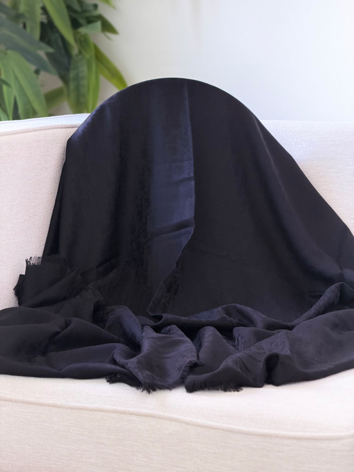 Dior Tonal Dark Fringed Square Scarf