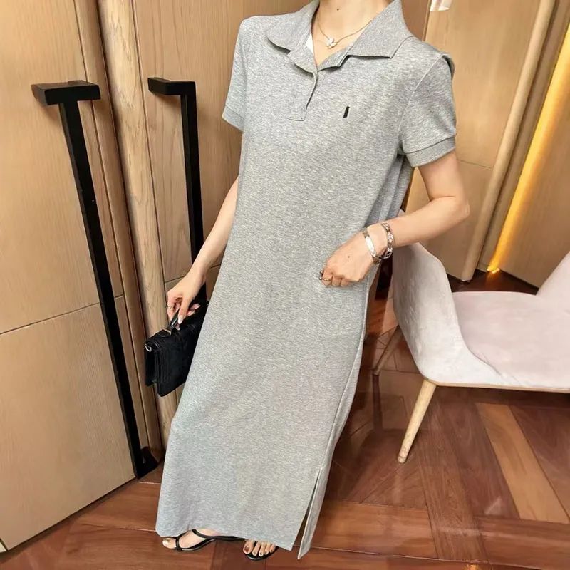 Polo Ralph Lauren Cotton Piqué Maxi Polo Dress in Grey
