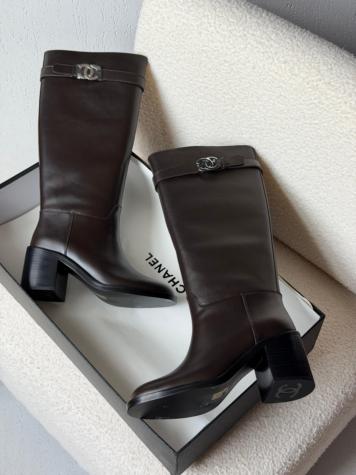 Chanel CC Logo Leather Knee-High Boots
