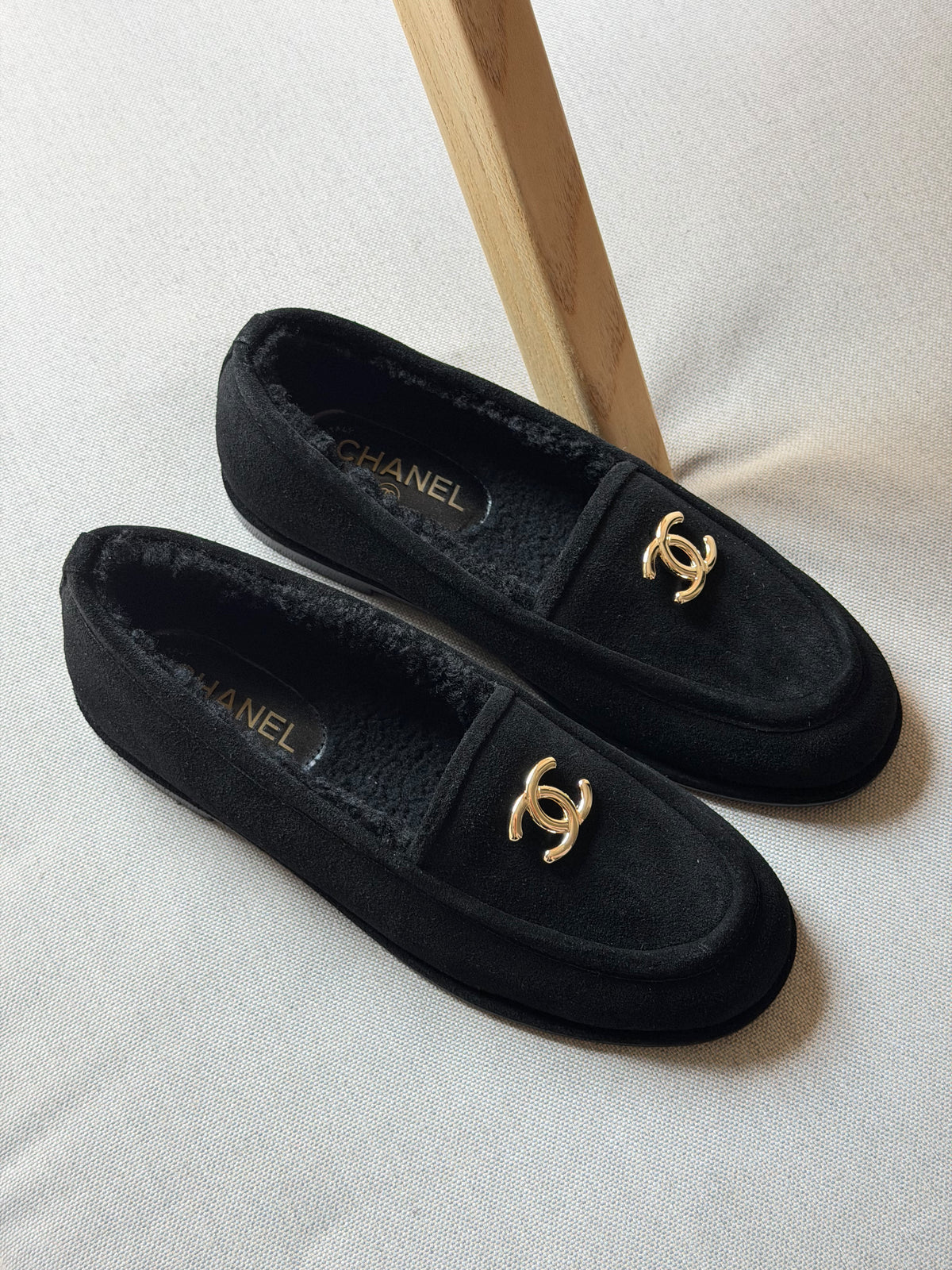 Chanel Shearling-Lined CC Logo Loafers