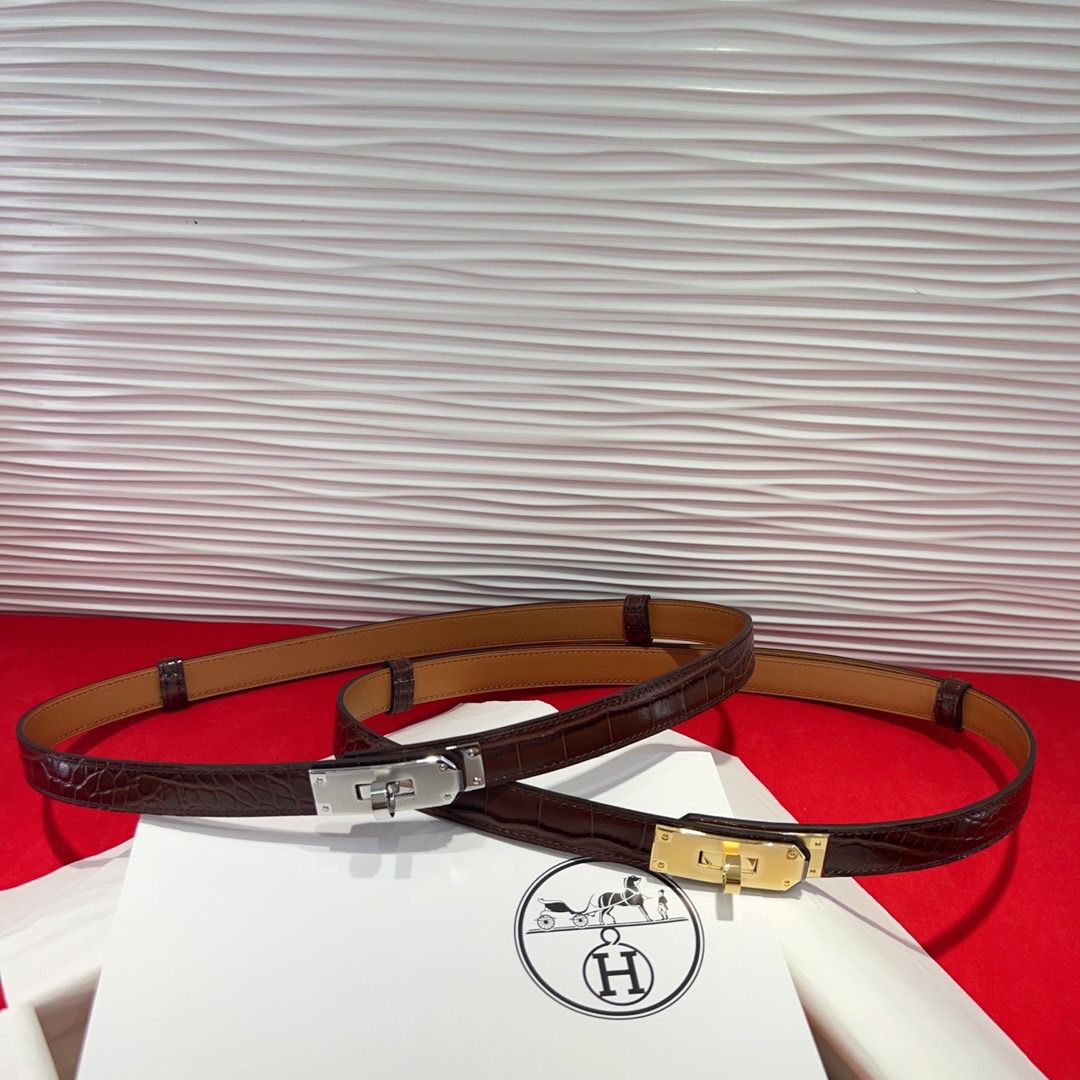 Hermès Kelly Crocodile Embossed Leather Belt