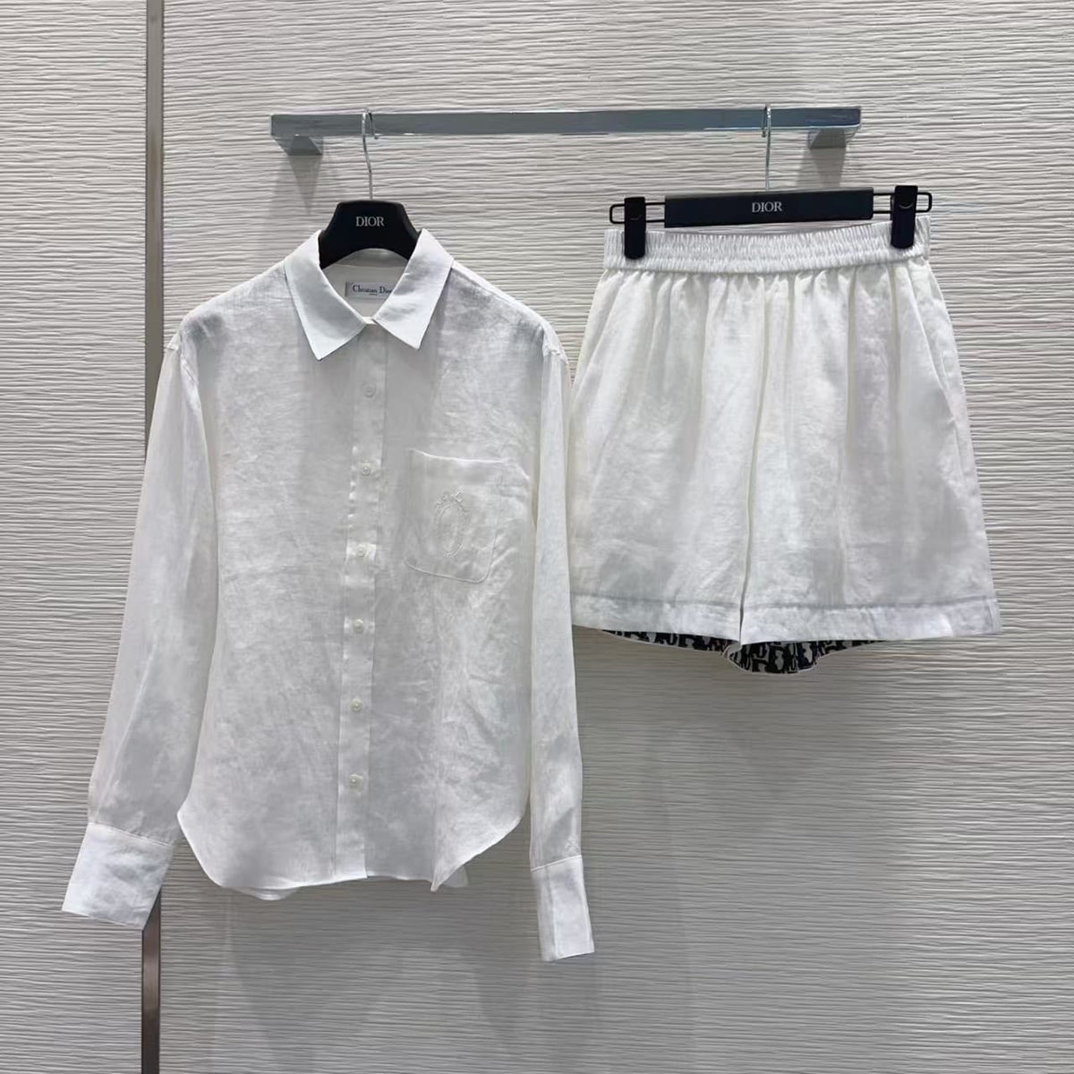 Dior Linen Long-Sleeve Shirt and Matching Shorts Set