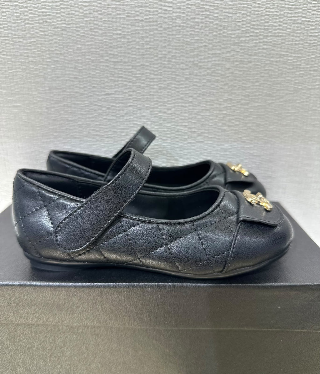 Chanel Kids Black Quilted Strap Ballerinas