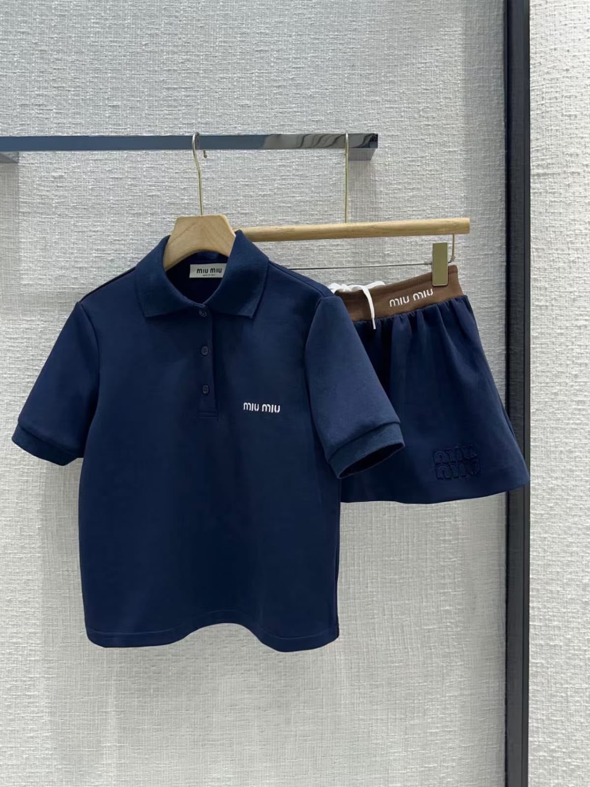 Miu Miu Short-Sleeve Polo Shirt and Matching Mini Skirt Set
