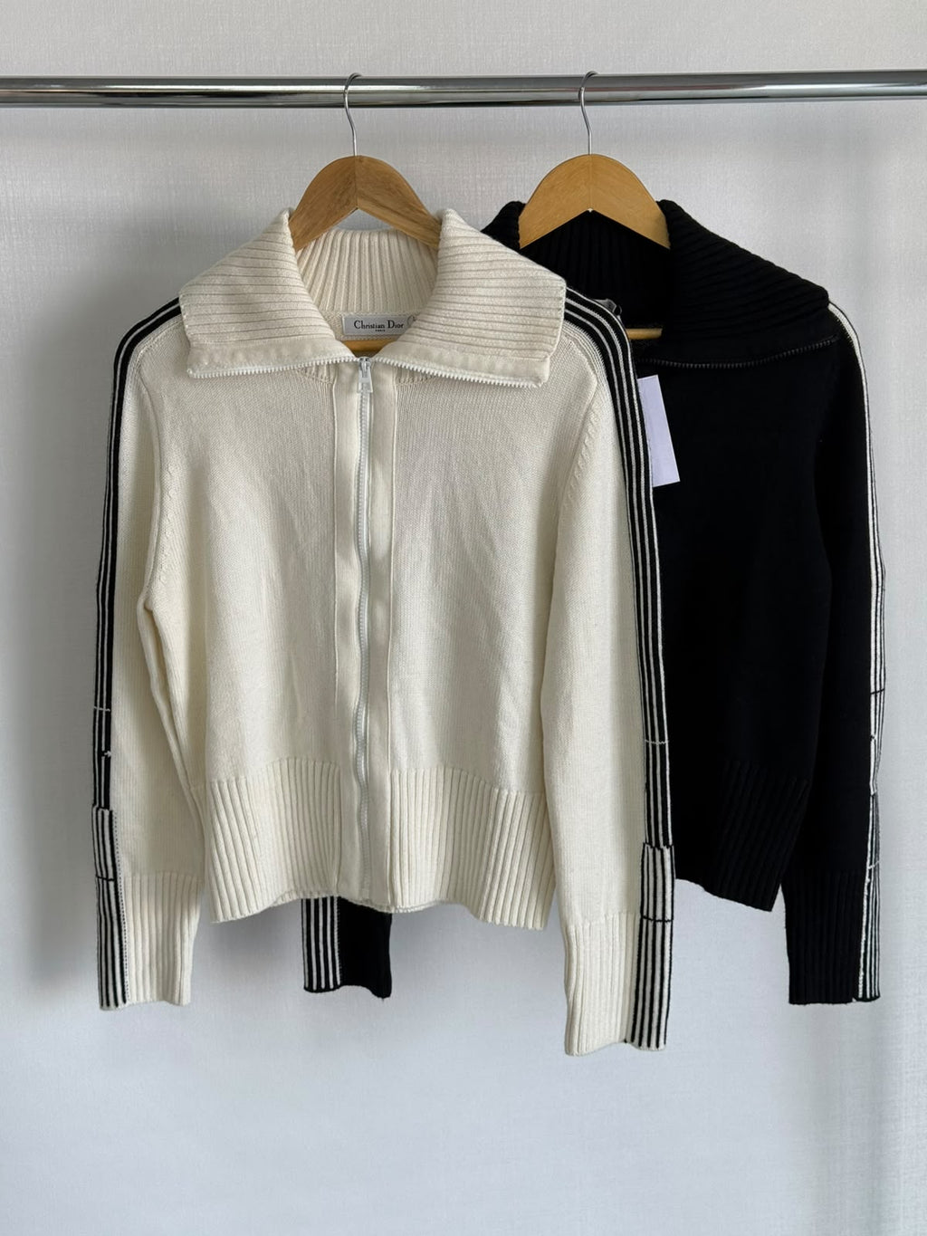 Christian Dior Ribbed Knit Full-Zip Cardigan