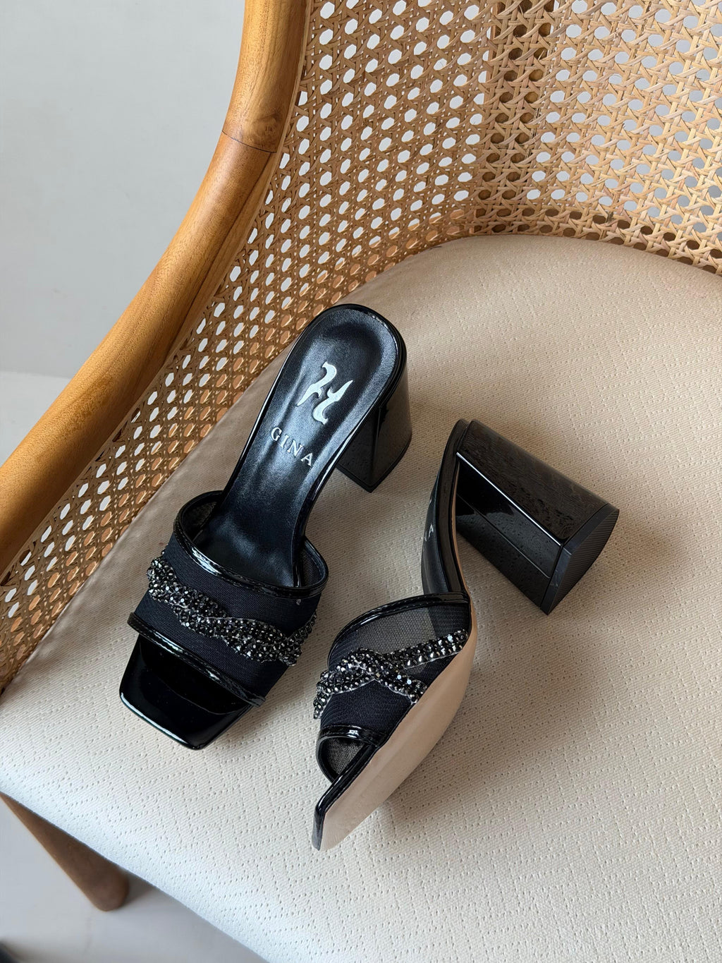 Gina Crystal-Embellished High-Heed Mules