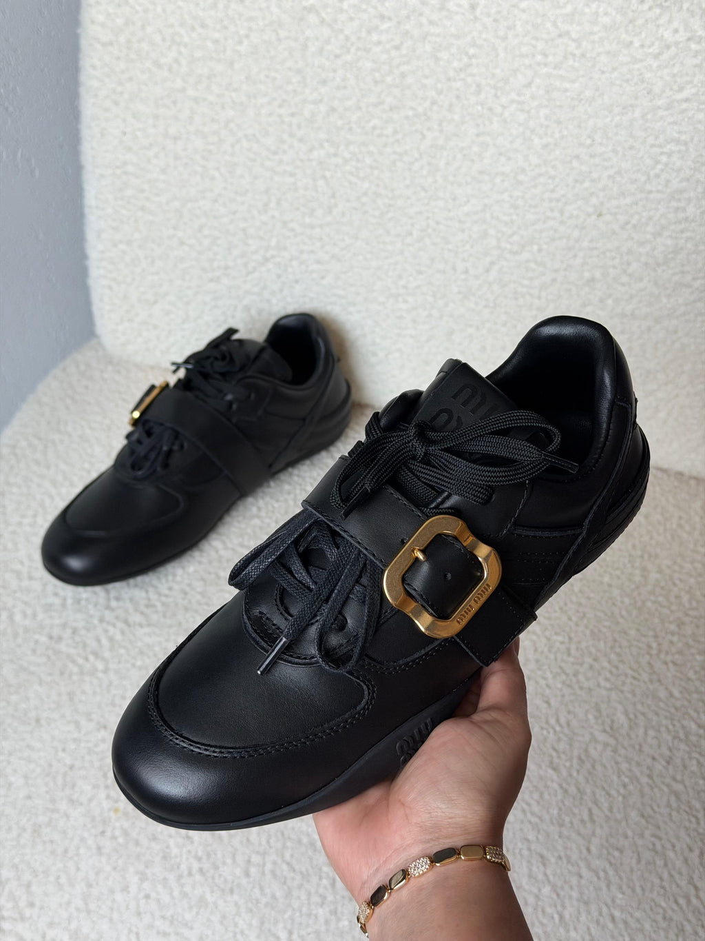 Miu Miu Leather Sneaker with Buckle Strap