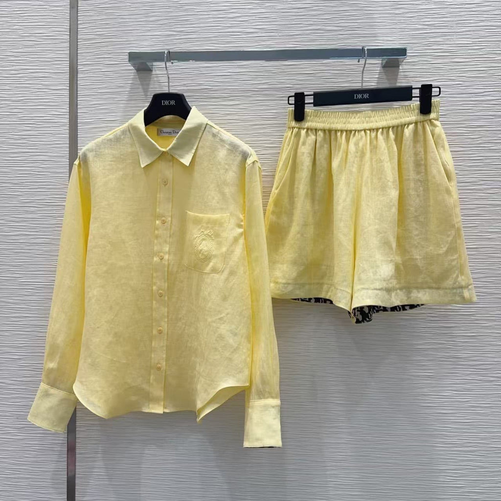 Dior Linen Long-Sleeve Shirt and Matching Shorts Set