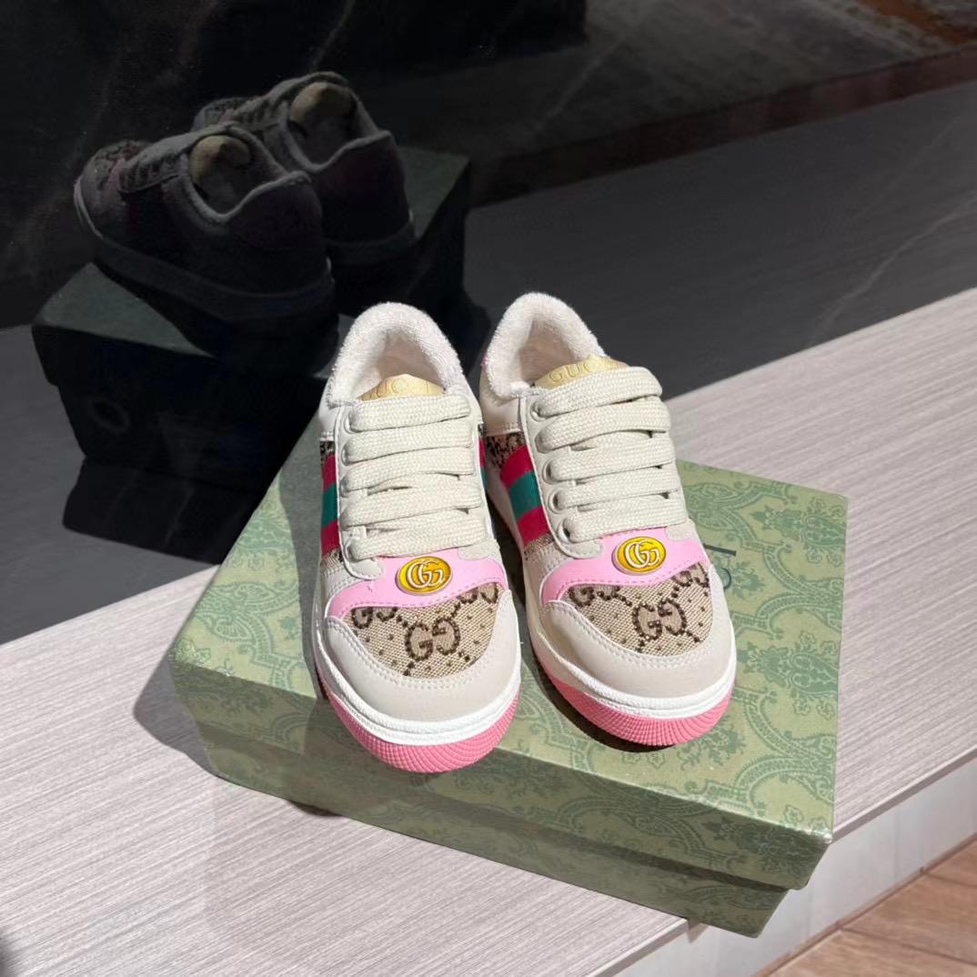 Gucci Kids Cream GG Pink Trim Sneakers